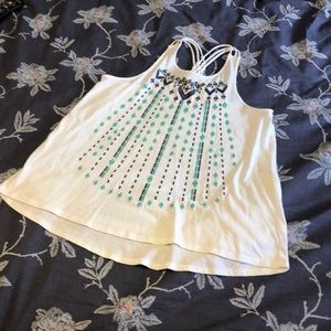 Printed, shoulder split tank top